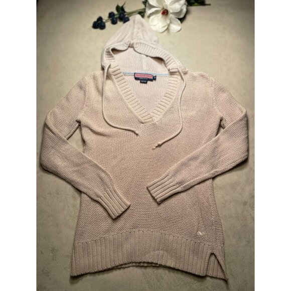 Vineyard Vines Sweaters - Vineyard Vines XS Womens Beige Cotton Knit Hoodie Sweater Preppy Streetwear Y2K